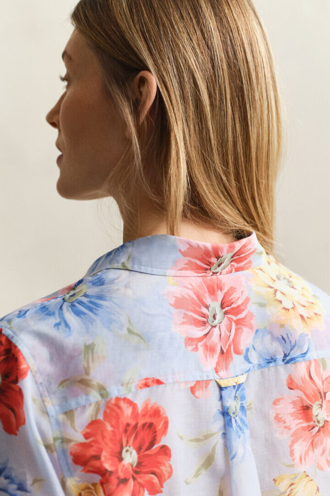 Camisas de algodão e seda com padrão floral