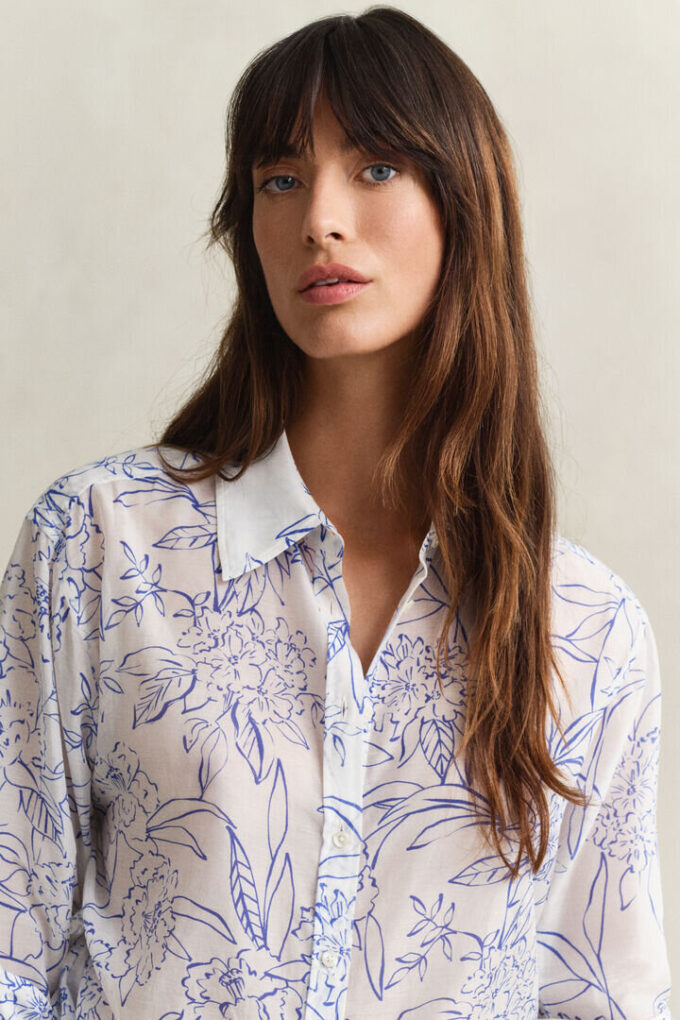 Camisas de algodão e seda com padrão floral