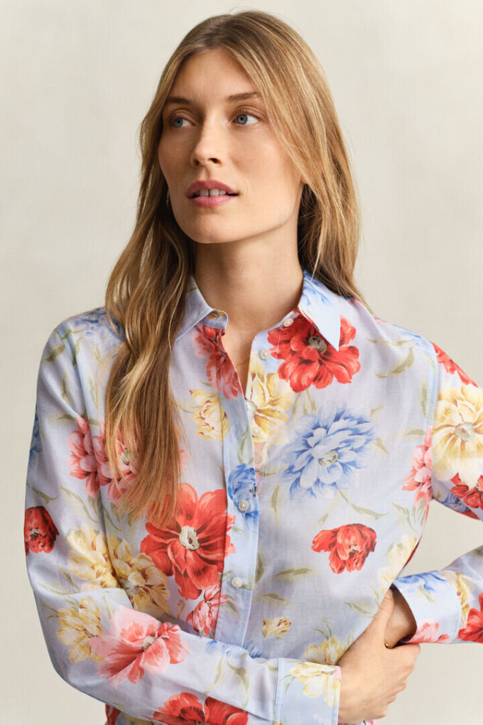 Camisas de algodão e seda com padrão floral