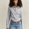 Camisas de algodão às riscas com folhos