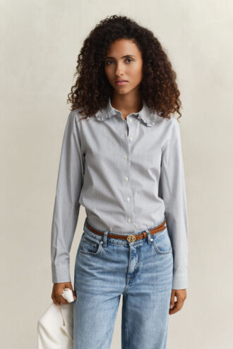 Camisas de algodão às riscas com folhos