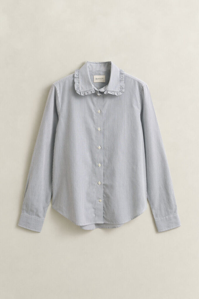 Camisas de algodão às riscas com folhos