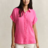 Camisas de linho com mangas curtas
