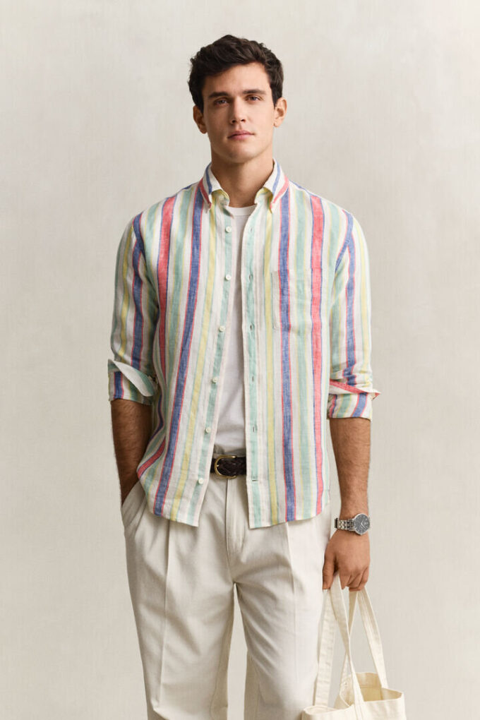 Camisas de linho com riscas múltiplas