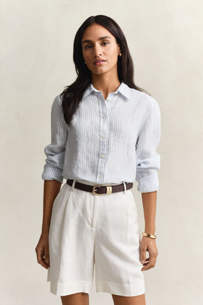 Camisas de linho às riscas com corte regular