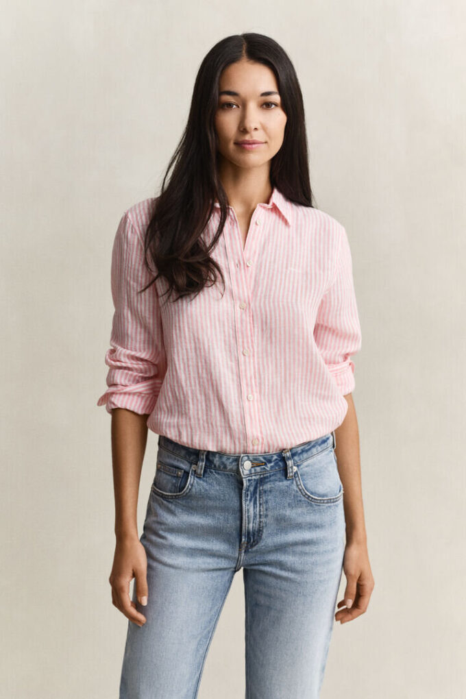 Camisas de linho às riscas com corte regular