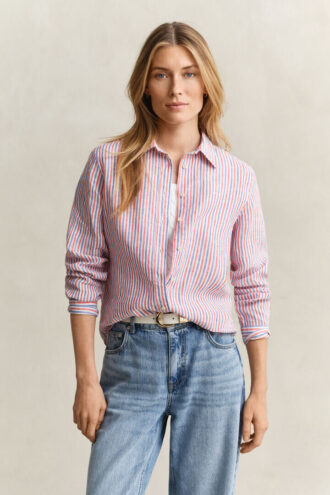 Camisas de linho às riscas com corte regular