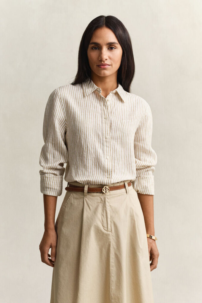 Camisas de linho às riscas com corte regular