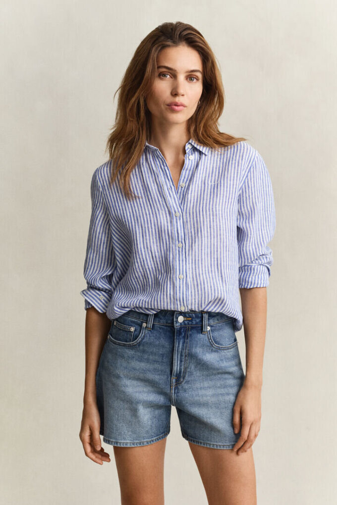 Camisas de linho às riscas com corte regular