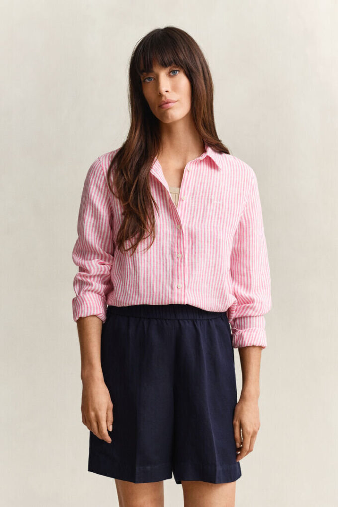 Camisas de linho às riscas com corte regular