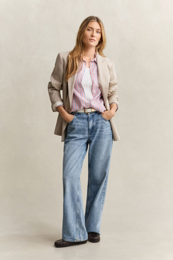 Camisas de linho às riscas com corte regular