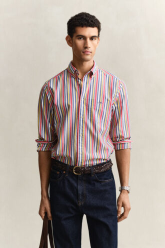 Camisas de popeline com riscas múltiplas