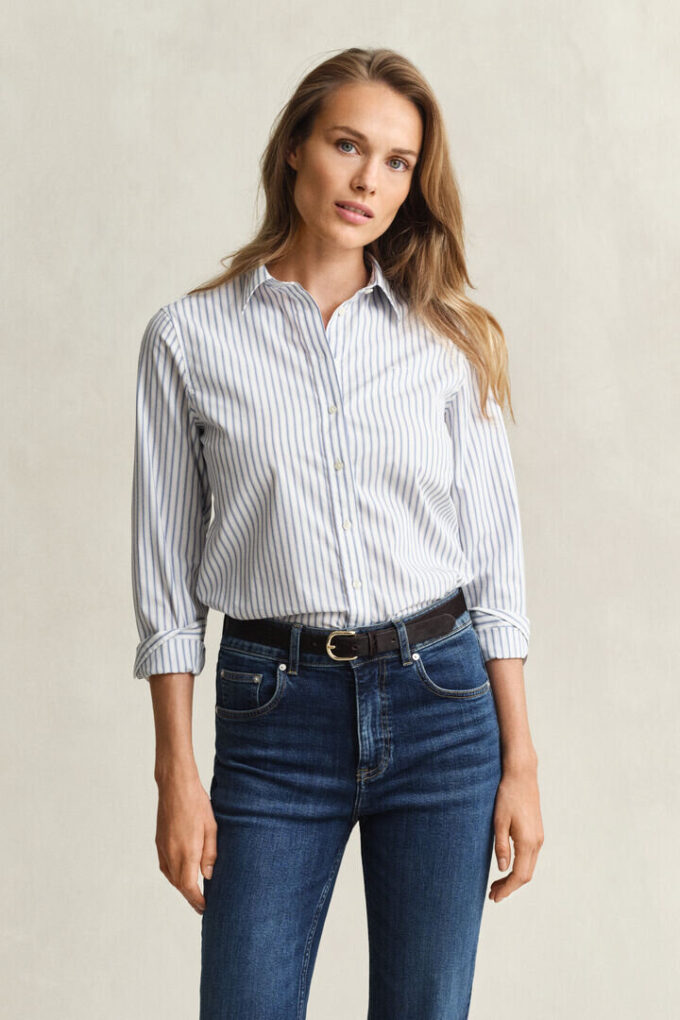 Camisas de popeline às riscas de corte regular