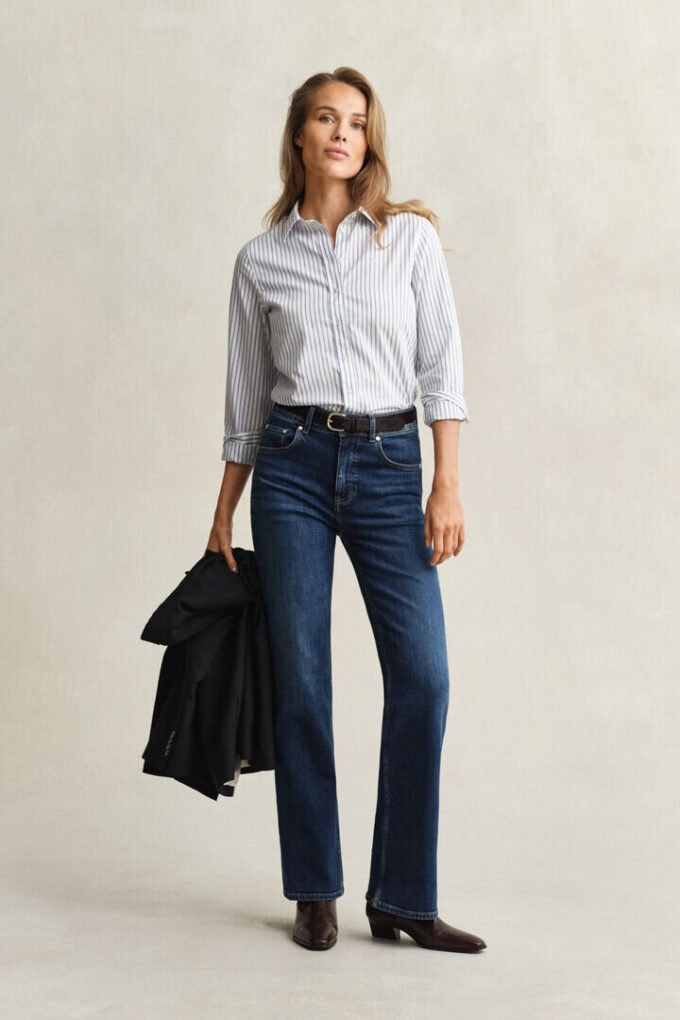Camisas de popeline às riscas de corte regular