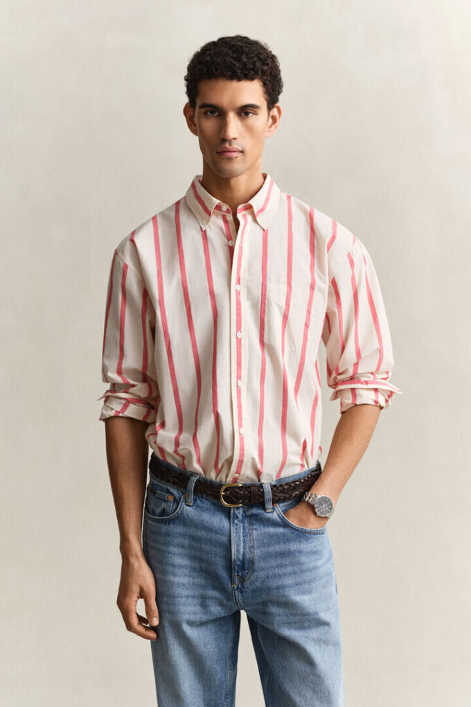 Camisas de popeline tradicional às riscas