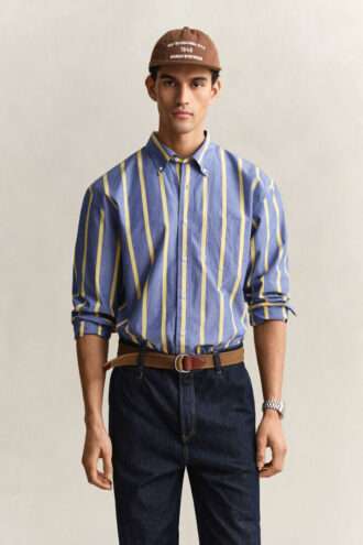 Camisas de popeline tradicional às riscas
