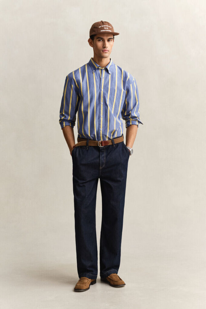 Camisas de popeline tradicional às riscas