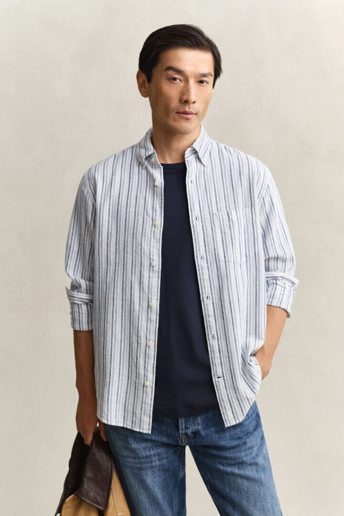Camisas em mistura de linho às riscas