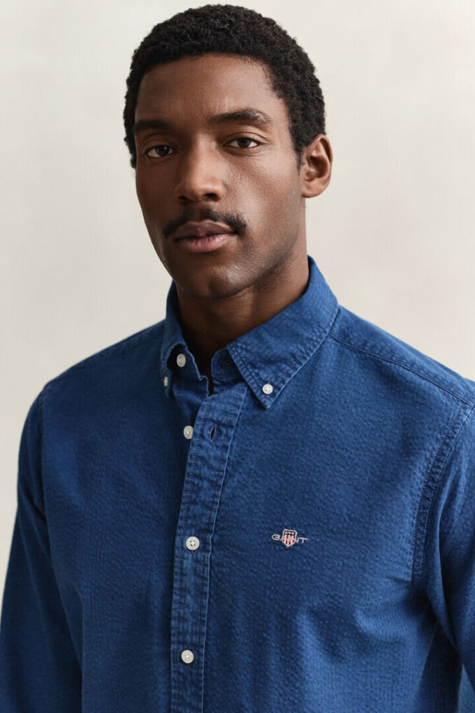 Camisas em Seersucker Índigo