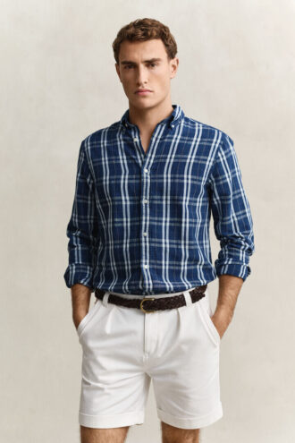 Camisas xadrez de algodão e linho