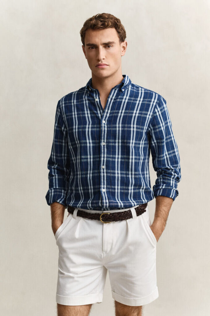 Camisas xadrez de algodão e linho