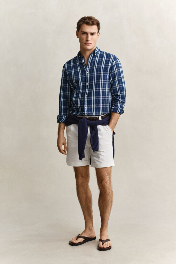 Camisas xadrez de algodão e linho