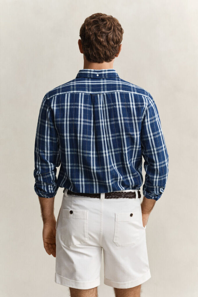 Camisas xadrez de algodão e linho