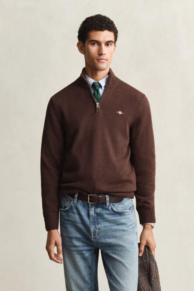Camisola casual de algodão com meio fecho