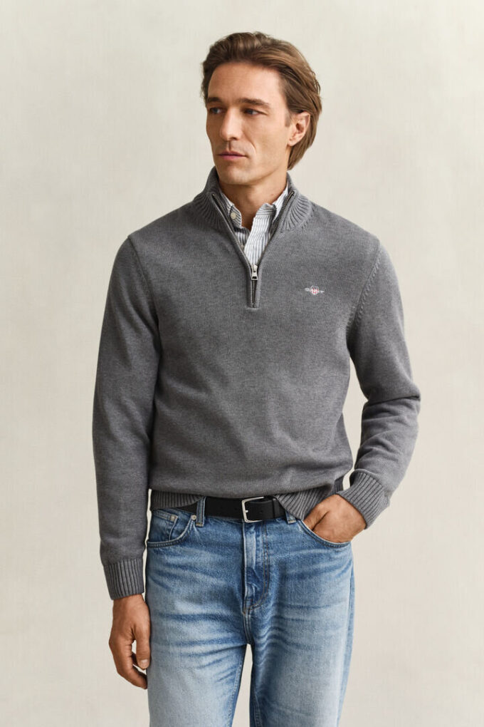 Camisola casual de algodão com meio fecho
