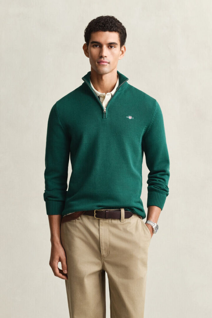Camisola casual de algodão com meio fecho