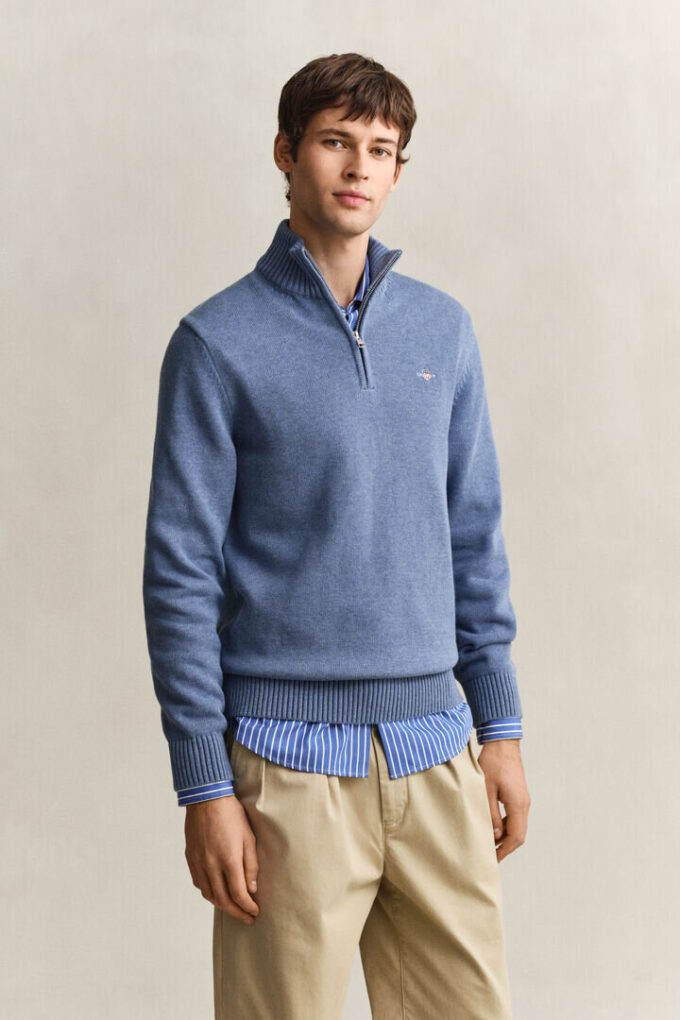 Camisola casual de algodão com meio fecho