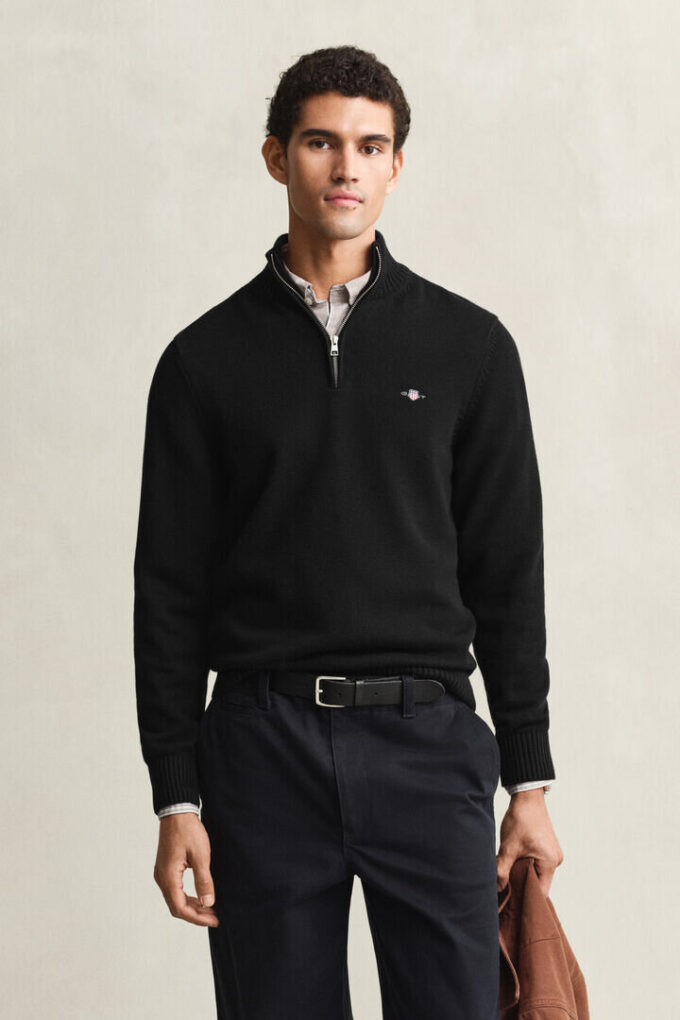 Camisola casual de algodão com meio fecho