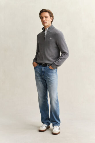 Camisola casual de algodão com meio fecho