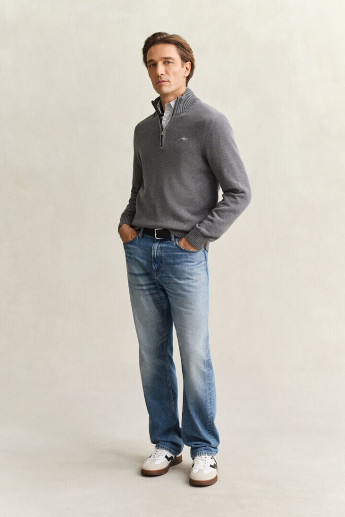 Camisola casual de algodão com meio fecho