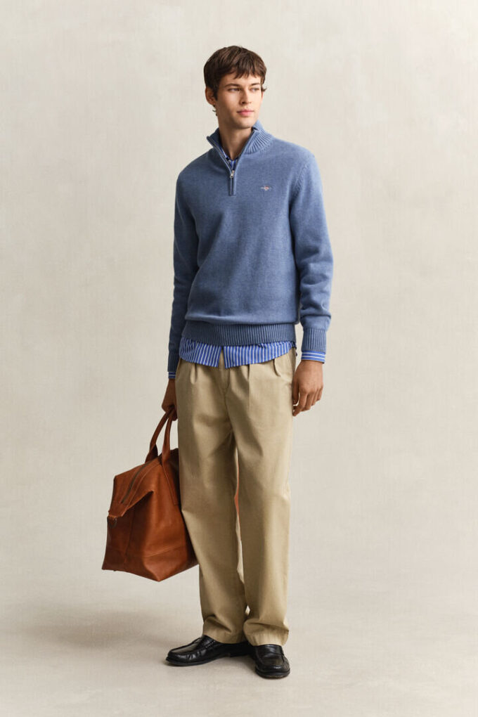 Camisola casual de algodão com meio fecho