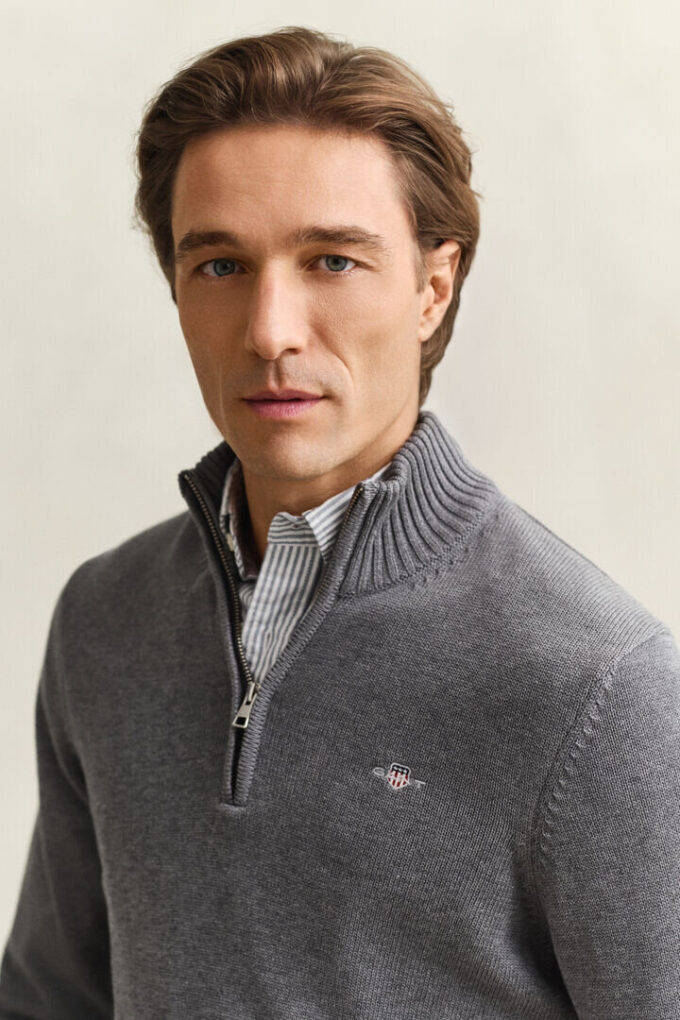 Camisola casual de algodão com meio fecho