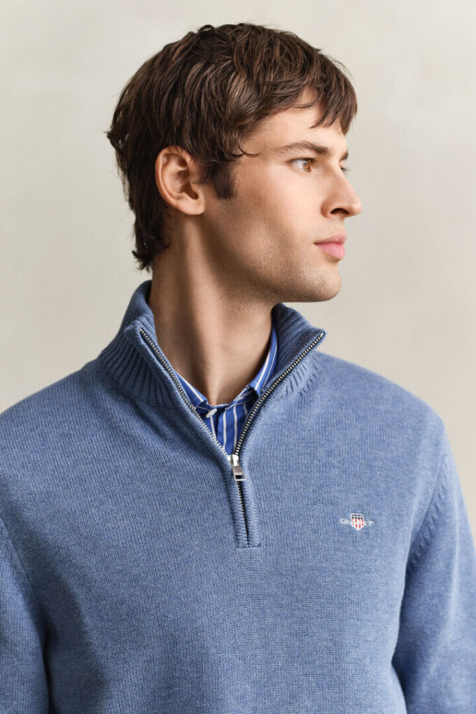 Camisola casual de algodão com meio fecho