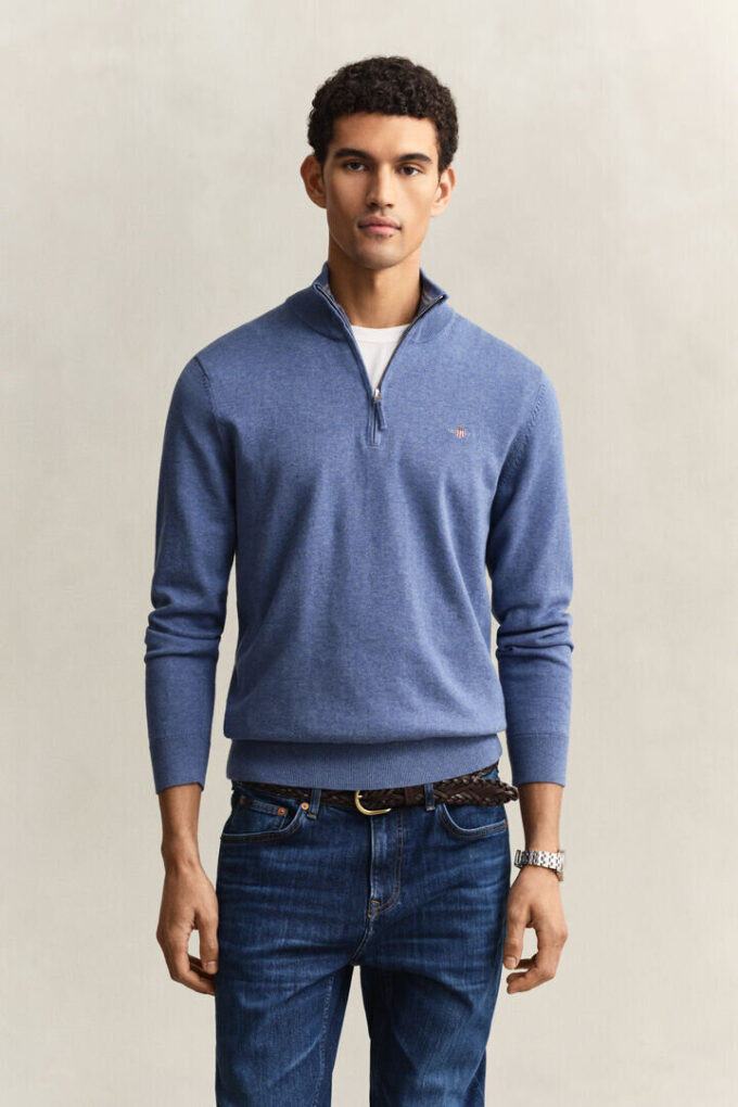 Camisola clássica de algodão com meio fecho