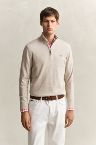 Camisola clássica de algodão com meio fecho