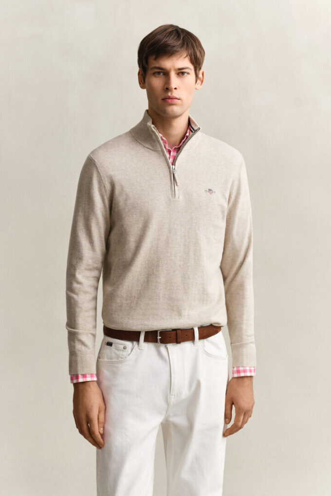 Camisola clássica de algodão com meio fecho