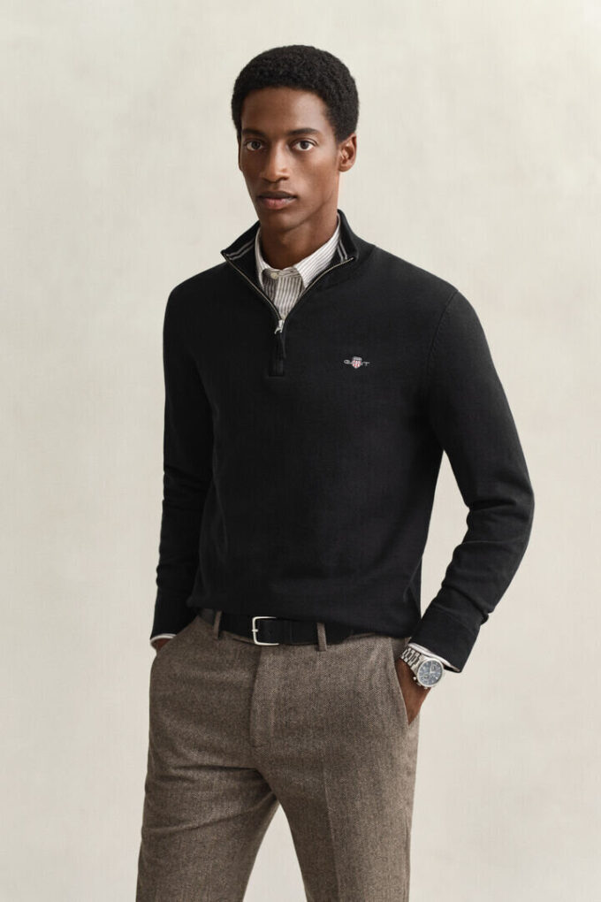 Camisola clássica de algodão com meio fecho