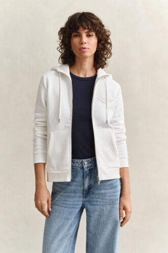 Camisola com capuz e fecho com emblema tonal