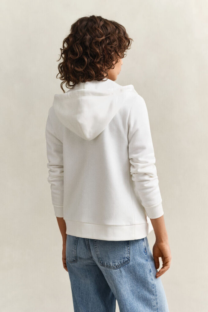 Camisola com capuz e fecho com emblema tonal