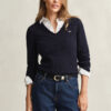 Camisola com decote em V em malha trançada