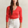 Camisola com decote em V em malha trançada