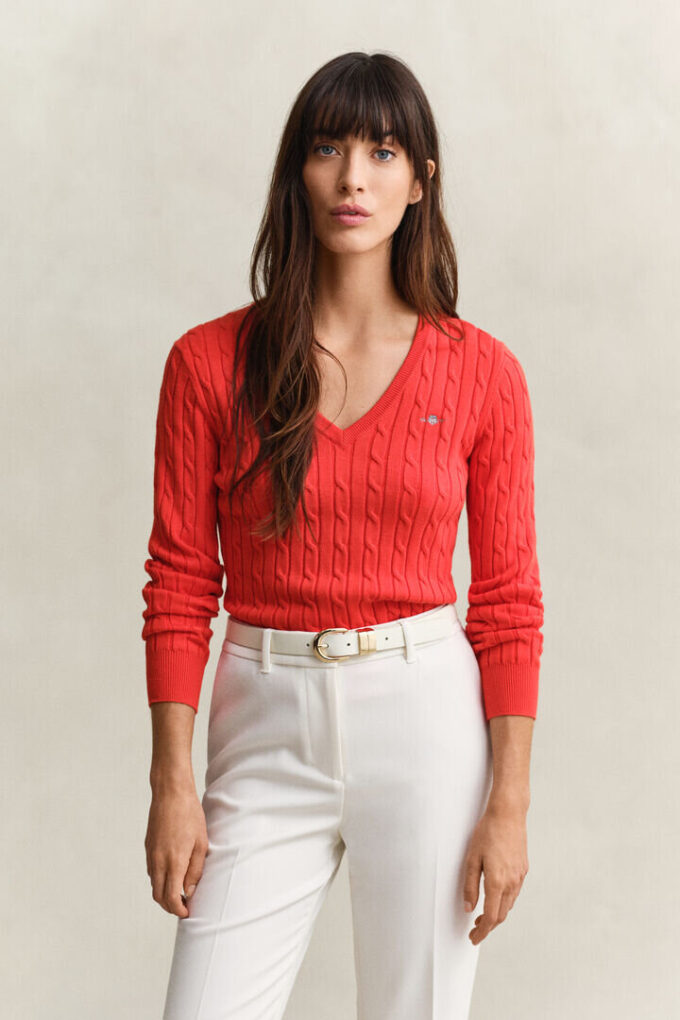 Camisola com decote em V em malha trançada