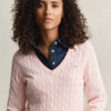 Camisola com decote em V em malha trançada