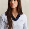 Camisola com decote em V em malha trançada