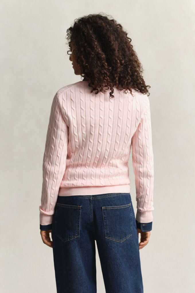 Camisola com decote em V em malha trançada