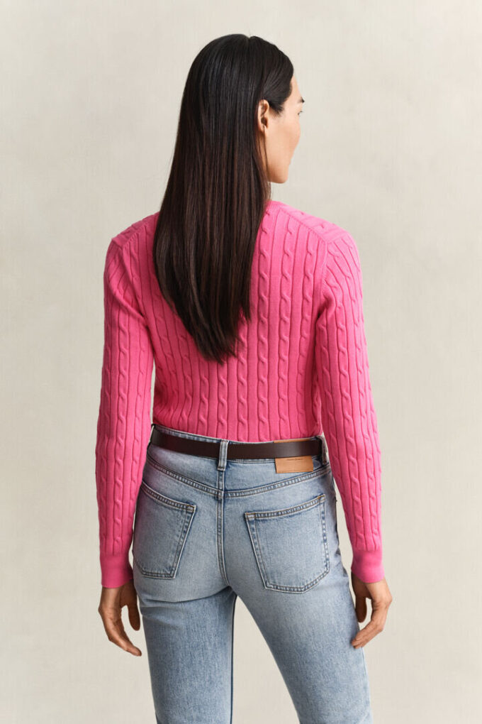 Camisola com decote em V em malha trançada